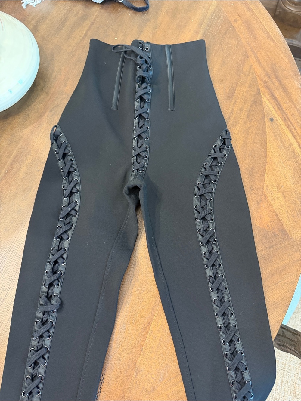 High-Waist Black Lace-Up Sculpting Leggings